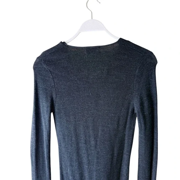 GANNI Black Ribbed Merino Wool Lace Up V Neck Tunic Top Dress Women's Size M - Picture 8 of 13